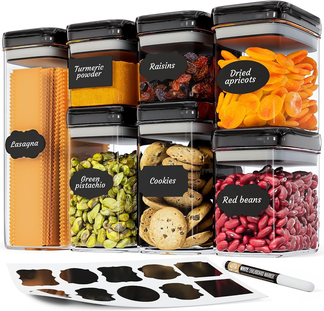 Airtight Food Storage Containers Set for Home Organization - 7 Piece Largest Flip Lock Set w/more Capacity - BPA Free Plastic Dry Food Storage Containers with Lids